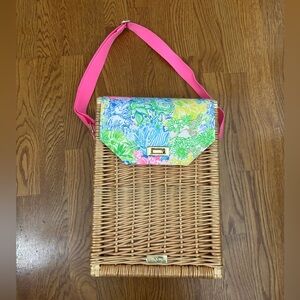 New Lilly Pulitzer Wicker Wine Picnic Basket